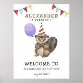 Poster Aquarelle Cute Beaver 1er anniversaire (Devant)