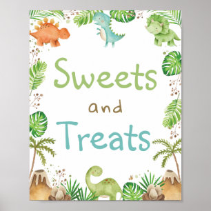 Poster Aquarelle Cute Dinosaures Vert Douceurs & Traiteme