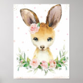 Poster Aquarelle Cute Kangaroo Blush Pink Floral Wall (Devant)