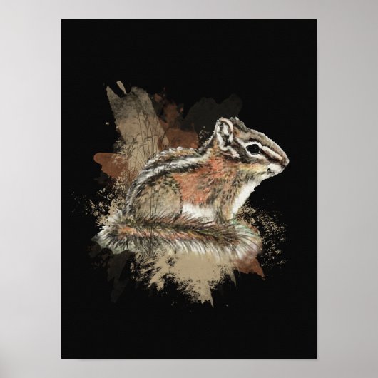 Poster Aquarelle Cute Little Chipmunk Animal Wildlife (Devant)
