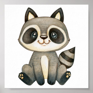 Poster Aquarelle Cute Raccoon
