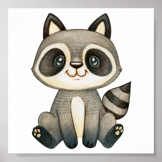 Poster Aquarelle Cute Raccoon (Devant)