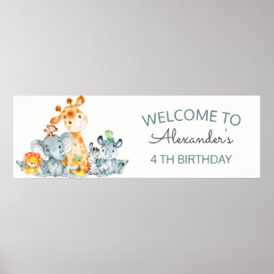 Poster Aquarelle Cute Safari Jungle Animaux Anniversaire