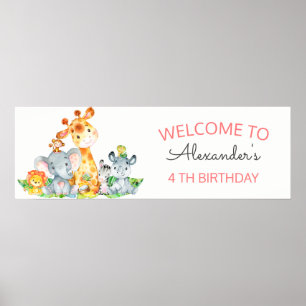 Poster Aquarelle Cute Safari Jungle Animaux Anniversaire