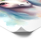 Poster Aquarelle Cute Unicorne Avec Cheveux Bleu (Coin)
