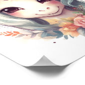 Poster Aquarelle Cute Unicorne Avec Portrait Fleurs (Coin)