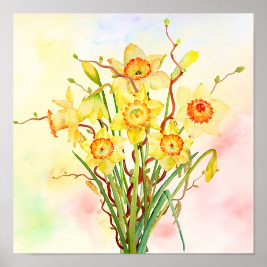 Poster Aquarelle Daffodiles Jaunes Fleurs de printemps (Devant)