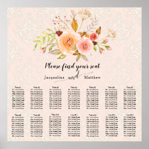Poster Aquarelle Damas Floral Folial Folial Plate-forme
