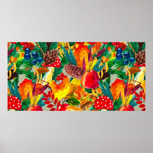 Poster Aquarelle d'automne en continu motif avec mus feui (Devant)