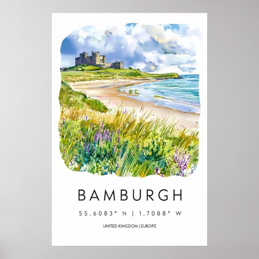 Poster Aquarelle de Bamburgh 2 (Devant)