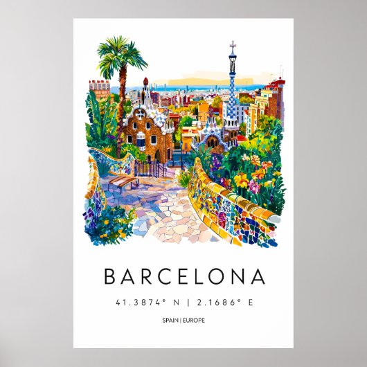 Poster Aquarelle de Barcelone 1 (Devant)