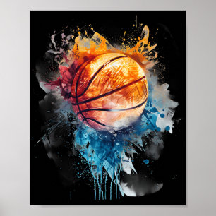 Poster Aquarelle de basket-ball Dessin coloré Basket-ball