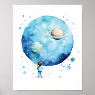Poster Aquarelle de bébé garçon astronaute