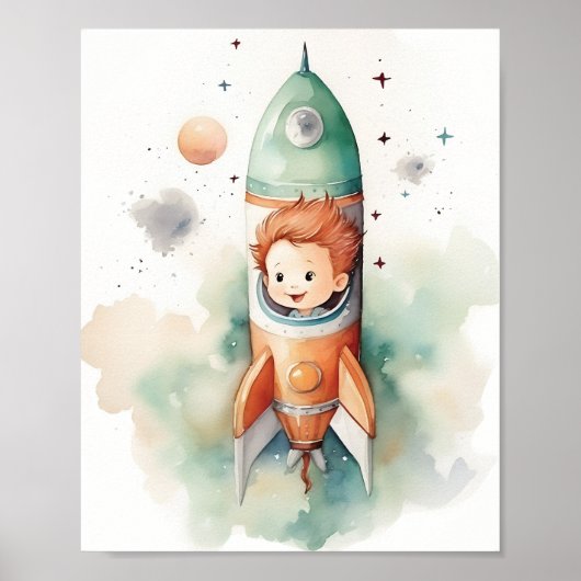 Poster Aquarelle de bébé garçon astronaute (Devant)