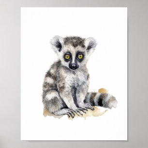 Poster Aquarelle de bébé lemur mignonne
