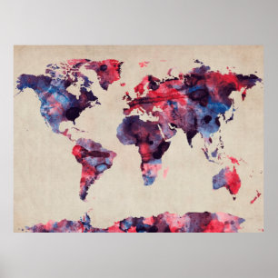 Poster Aquarelle de carte du monde