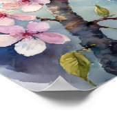 Poster Aquarelle de cerisier en fleurs Sakura (Coin)