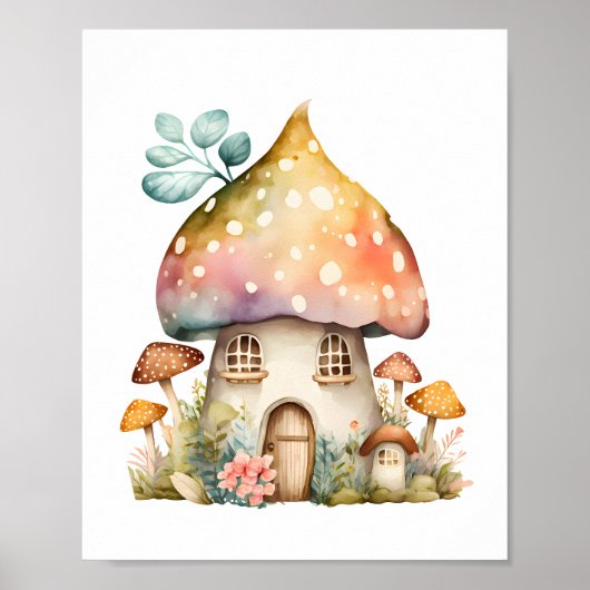 Poster Aquarelle de champignons enchantés (Devant)