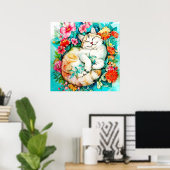 Poster Aquarelle de chat Fleur de prairie Bliss (Bureau à domicile)