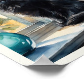 Poster Aquarelle de chat Perse Noir Aqua Vase (Coin)