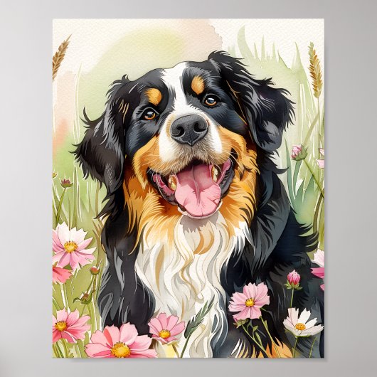 Poster Aquarelle de chien bernois Imprimer (Devant)