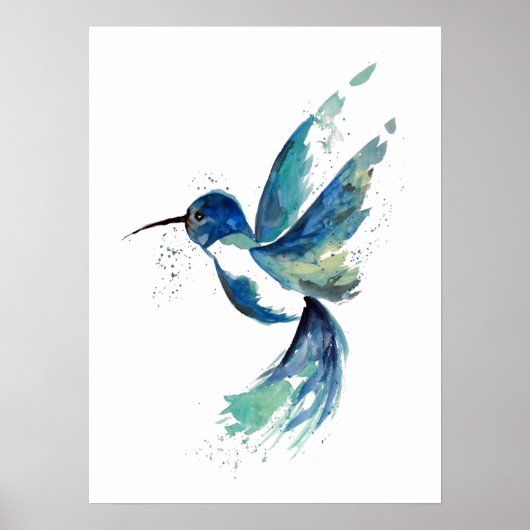 Poster Aquarelle de colibri bleu (Devant)