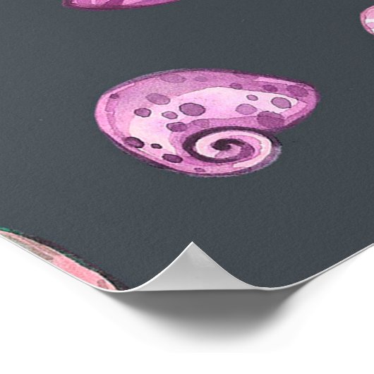 Poster Aquarelle de coquillage : Motif bleu foncé (Coin)