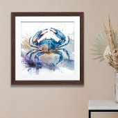 Poster Aquarelle de crabe bleu
