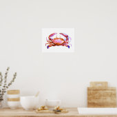 Poster Aquarelle de crabe rouge Imprimer (Cuisine)
