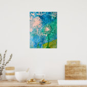 Poster Aquarelle de Dandelion bleu et vert abstrait (Cuisine)
