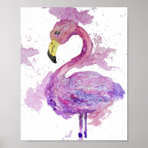 Poster Aquarelle de Flamant rose pourpre