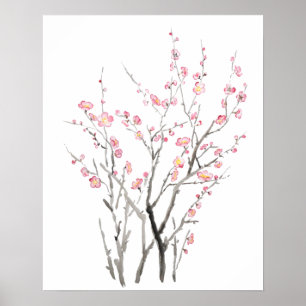Poster aquarelle de fleurs de prune rouge 2021