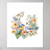 Poster Aquarelle de fleurs et d'oiseaux (Devant)