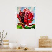 Poster Aquarelle de fleurs indigènes de Waratah (Cuisine)