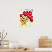 Poster Aquarelle de framboises et d'amandes (Cuisine)