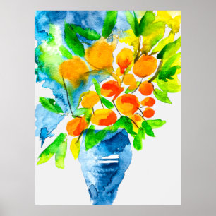 Poster Aquarelle de fruits d'art kumquat orange