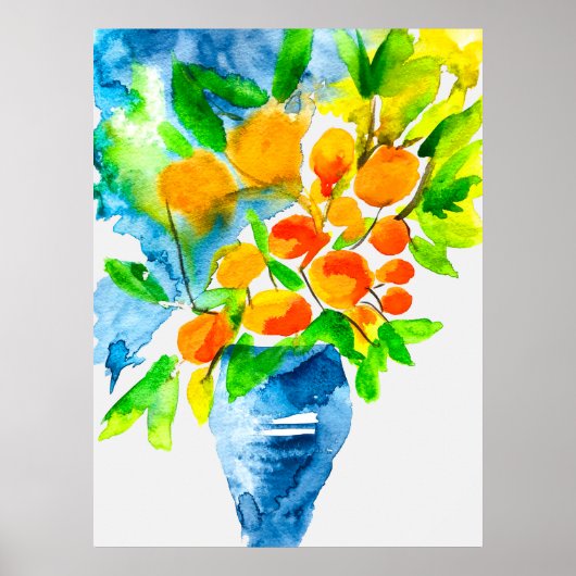 Poster Aquarelle de fruits d'art kumquat orange (Devant)