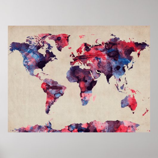 Poster Aquarelle de la carte mondiale (Devant)