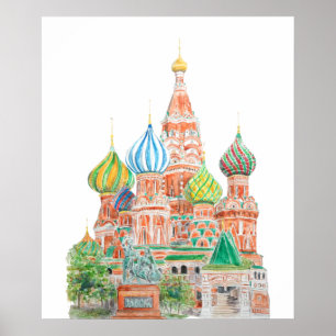 Poster Aquarelle de la cathédrale Saint-Basile de Moscou