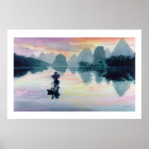 Poster Aquarelle de la Chine "de pêcheur de Cormorant"