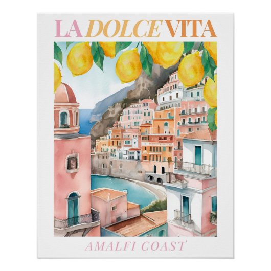Poster Aquarelle de la côte d'Amalfi (Devant)