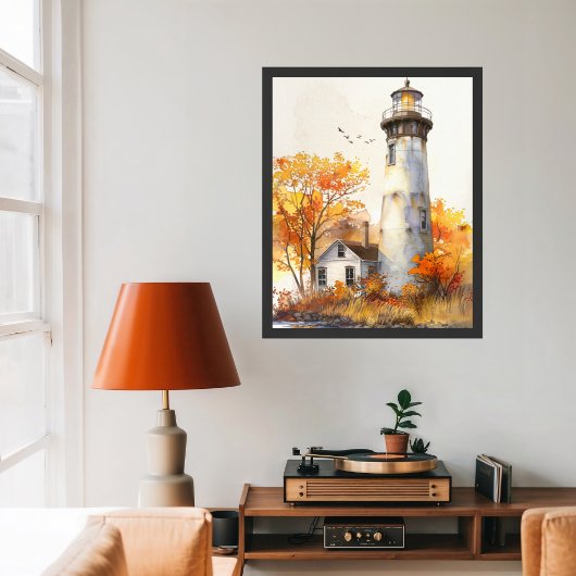 Poster Aquarelle de la côte vibrante d'automne phare d'au