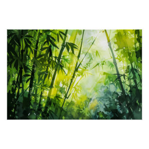 Poster Aquarelle de la forêt de Bambou