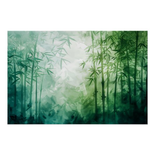 Poster Aquarelle de la forêt de Bambou (Devant)