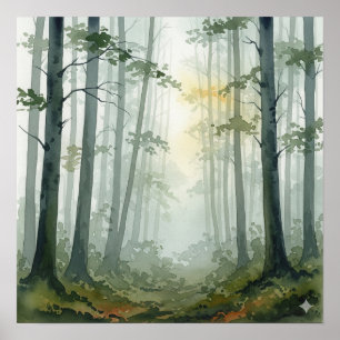 Poster Aquarelle de la forêt de Misty