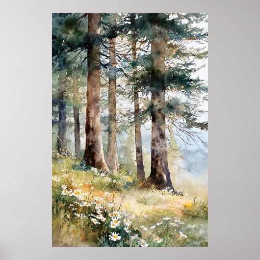 Poster Aquarelle de la forêt de pins serene Imprimer (Devant)