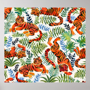 Poster Aquarelle de la Jungle de Tigre vintage