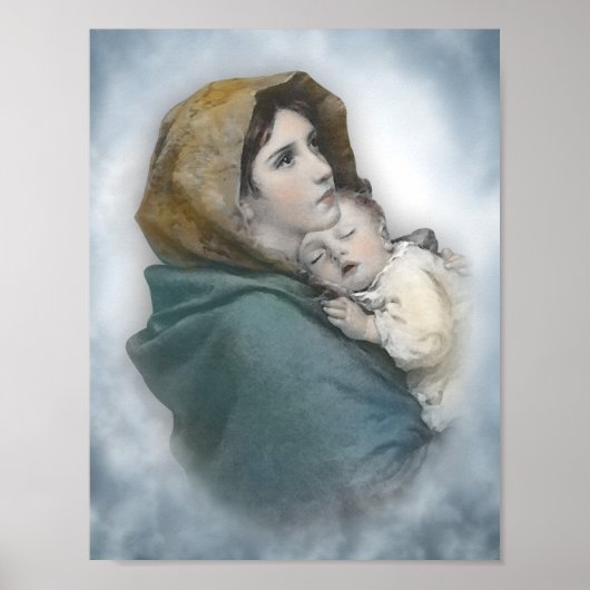 Poster Aquarelle de la Mère et du Bébé Jésus (Devant)