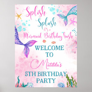 Poster Aquarelle de la queue de sirène Anniversaire sous 