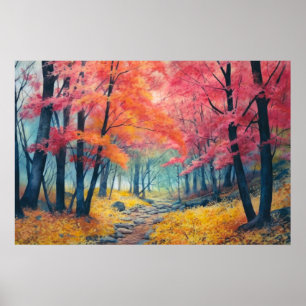Poster Aquarelle de la retraite de la forêt d'érable japo